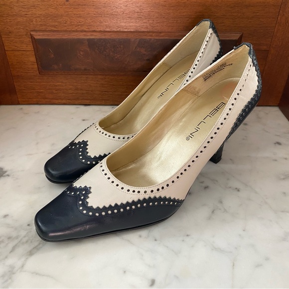 Two tone vintage style leather oxford heels - Picture 2 of 7